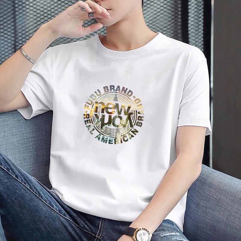 Manufacturer wholesale short sleeved T-shirt men's trendy half sleeved base shirt men's round neck printed simple and versatile T-shirt Manufacturer wholesale short sleeved T-shirt men's trendy half sleeved base shirt men's round neck printed simple and versatile T-shirt