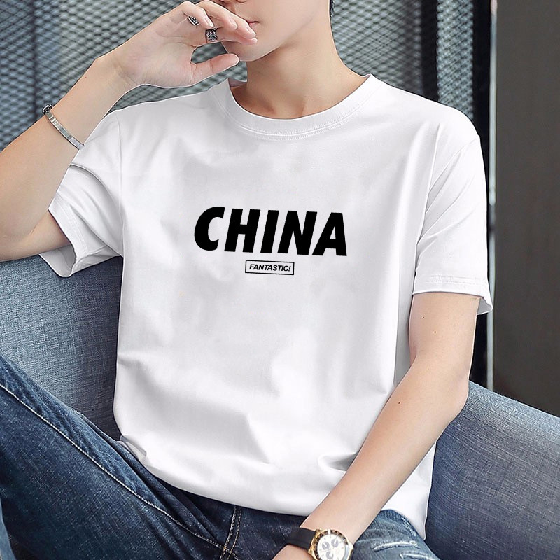 Manufacturer wholesale short sleeved T-shirt men's trendy half sleeved base shirt men's round neck printed simple and versatile T-shirt Manufacturer wholesale short sleeved T-shirt men's trendy half sleeved base shirt men's round neck printed simple and versatile T-shirt