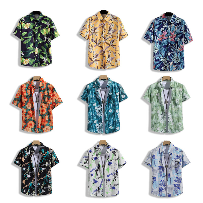 Wholesale of summer minimalist Hong Kong style floral shirts by manufacturers, trendy youth vacation styles, thin and stylish beach floral shirts