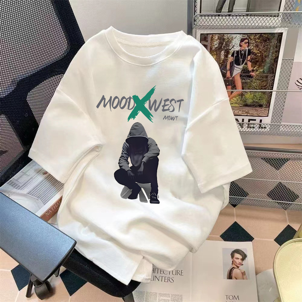 Manufacturer wholesale trend retro letter printed pattern top loose five quarter sleeve T-shirt simple versatile top Manufacturer wholesale trend retro letter printed pattern top loose five quarter sleeve T-shirt simple versatile top