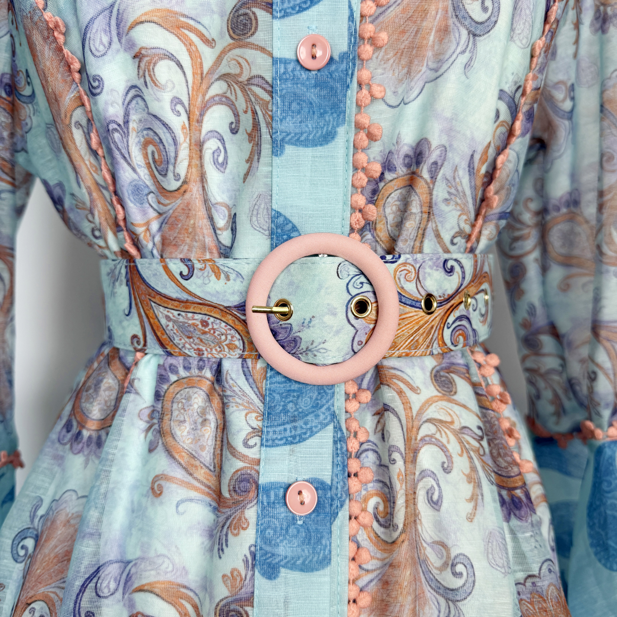 Real shot Australian new lantern sleeve single breasted retro printed lace patchwork contrasting dress short skirt+belt Real shot Australian new lantern sleeve single breasted retro printed lace patchwork contrasting dress short skirt+belt