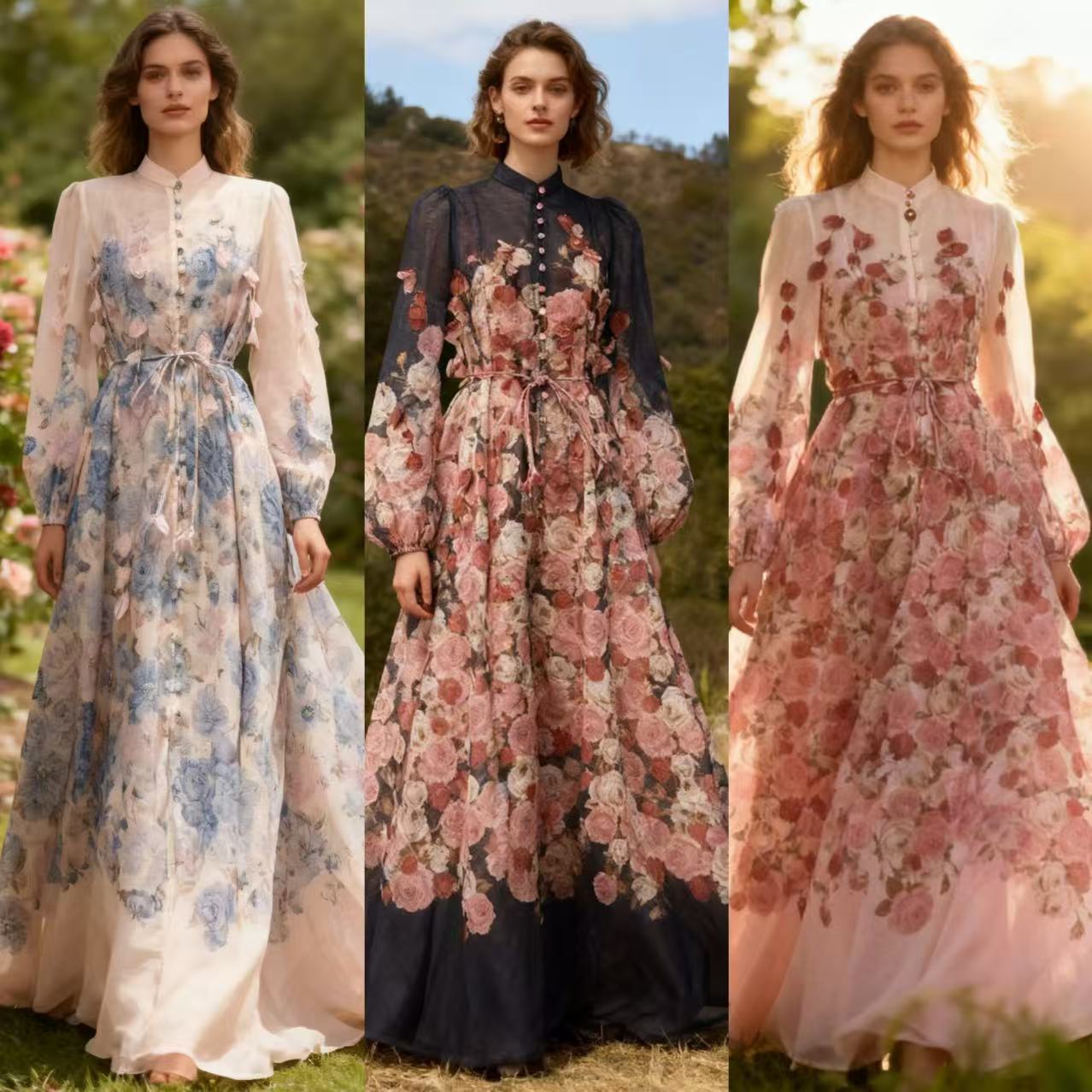 European and American vacation style heavy industry string flower tassel elegant design women's large swing long dress 10 colors