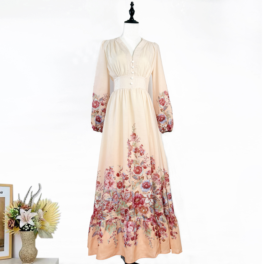 Real shot of Australia's 2026 spring/summer new AWAKEN cotton floral pattern elegant style dress, large swing long skirt