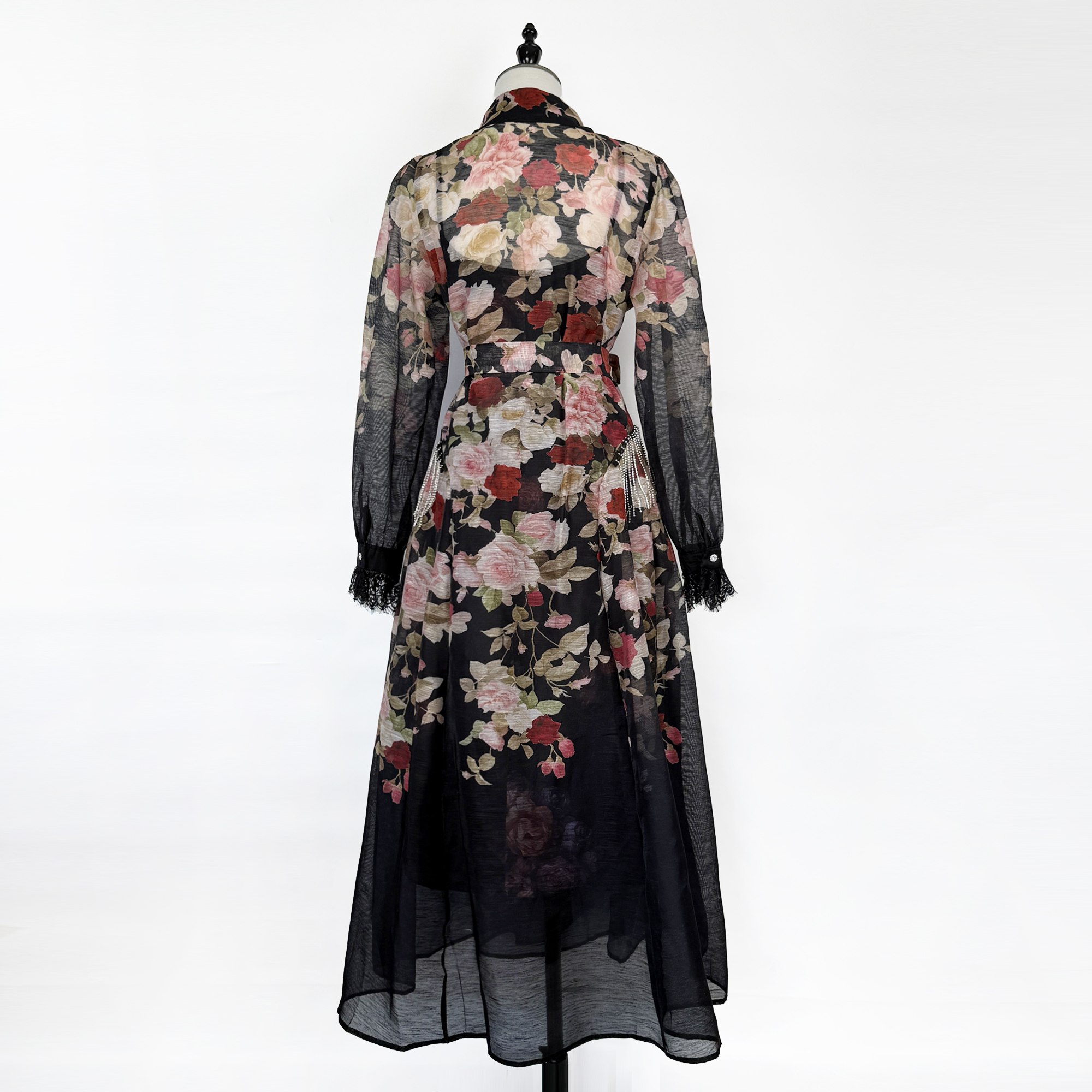 Real shooting temperament women's spring and autumn new style light luxury rhinestone tassel design sense fashionable waist cinching lace up dress long skirt Real shooting temperament women's spring and autumn new style light luxury rhinestone tassel design sense fashionable waist cinching lace up dress long skirt