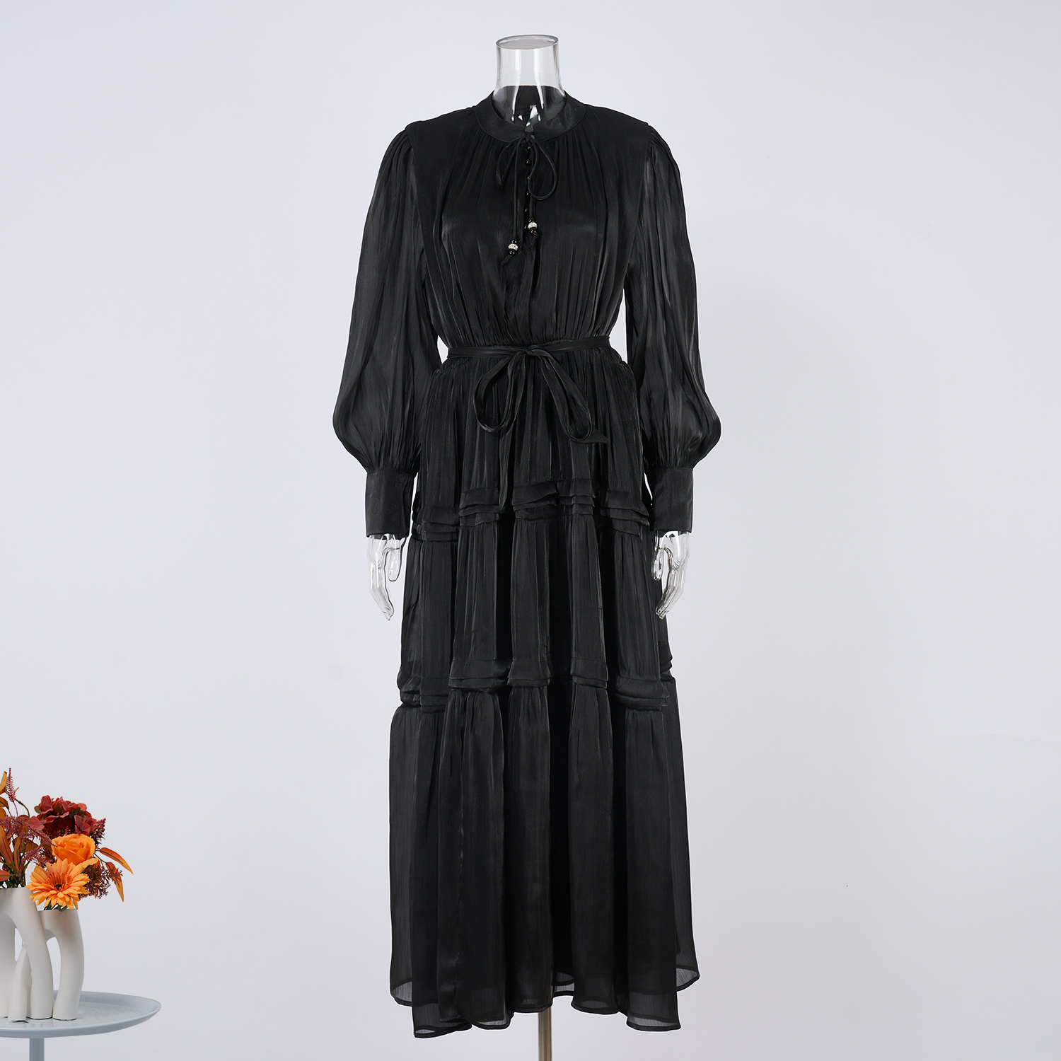 Real shooting of European and American style autumn new women's long sleeved dress with loose waist and slimming temperament long skirt in 8 colors