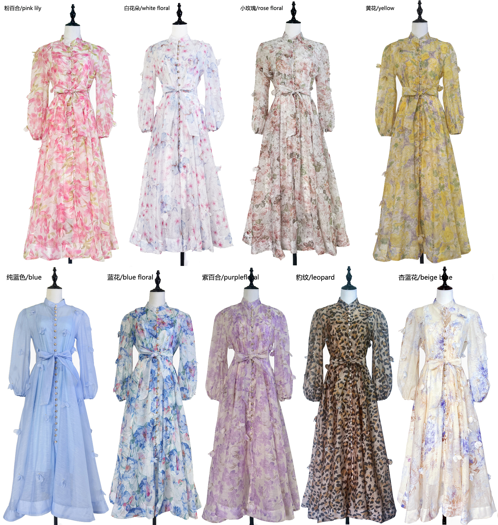 Real shot of European and American retro printed single breasted three-dimensional flower long dress, elegant party dress, long skirt Real shot of European and American retro printed single breasted three-dimensional flower long dress, elegant party dress, long skirt