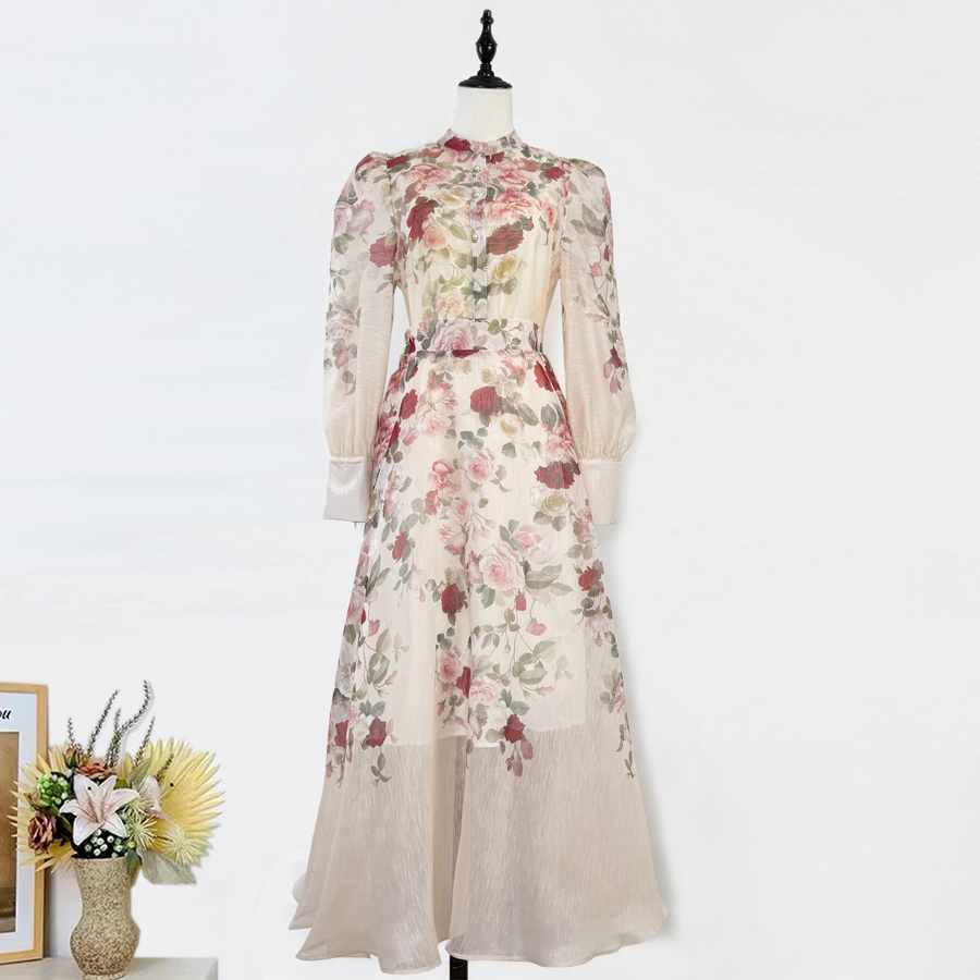 Real shot of Australia's new retro oil painting printed bubble sleeve shirt+semi elastic waist oversized skirt set skirt length Real shot of Australia's new retro oil painting printed bubble sleeve shirt+semi elastic waist oversized skirt set skirt length