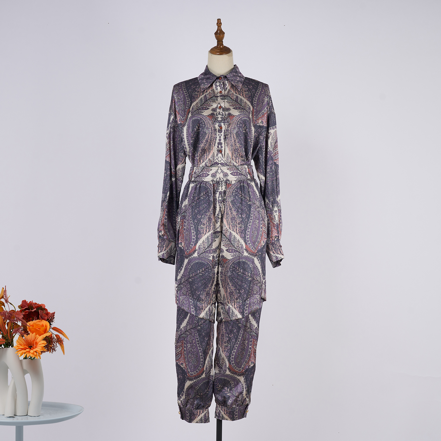 Real shooting of 2025 new printed straight tube casual shirt set