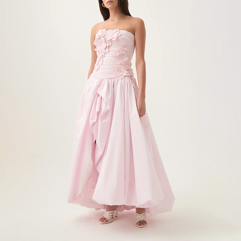 Sexy European and American style fashionable slit dress 2025 new three-dimensional flower collage design one shoulder long skirt summer Sexy European and American style fashionable slit dress 2025 new three-dimensional flower collage design one shoulder long skirt summer