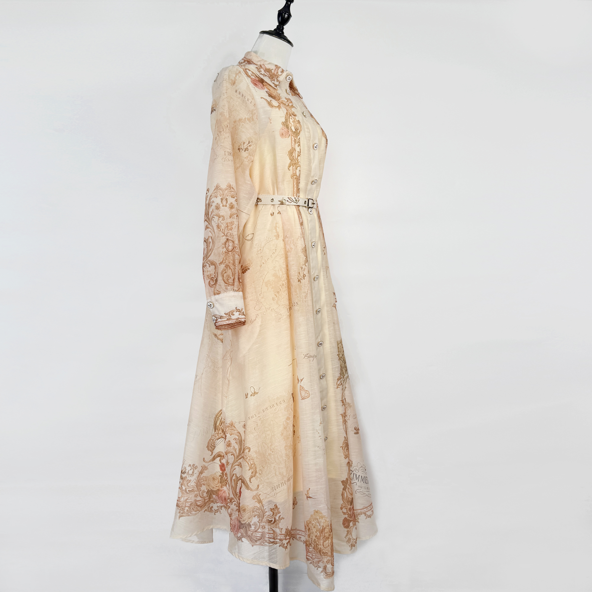 Real time shooting of Australian niche early autumn new retro map print collar long sleeved waist cinched shirt dress short skirt Real time shooting of Australian niche early autumn new retro map print collar long sleeved waist cinched shirt dress short skirt