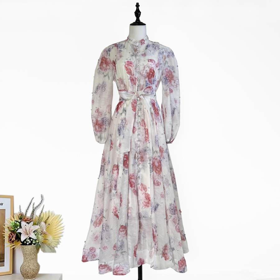 29 color French stand up collar lantern sleeve studded diamond sparkling super large skirt dress long skirt party skirt 29 color French stand up collar lantern sleeve studded diamond sparkling super large skirt dress long skirt party skirt