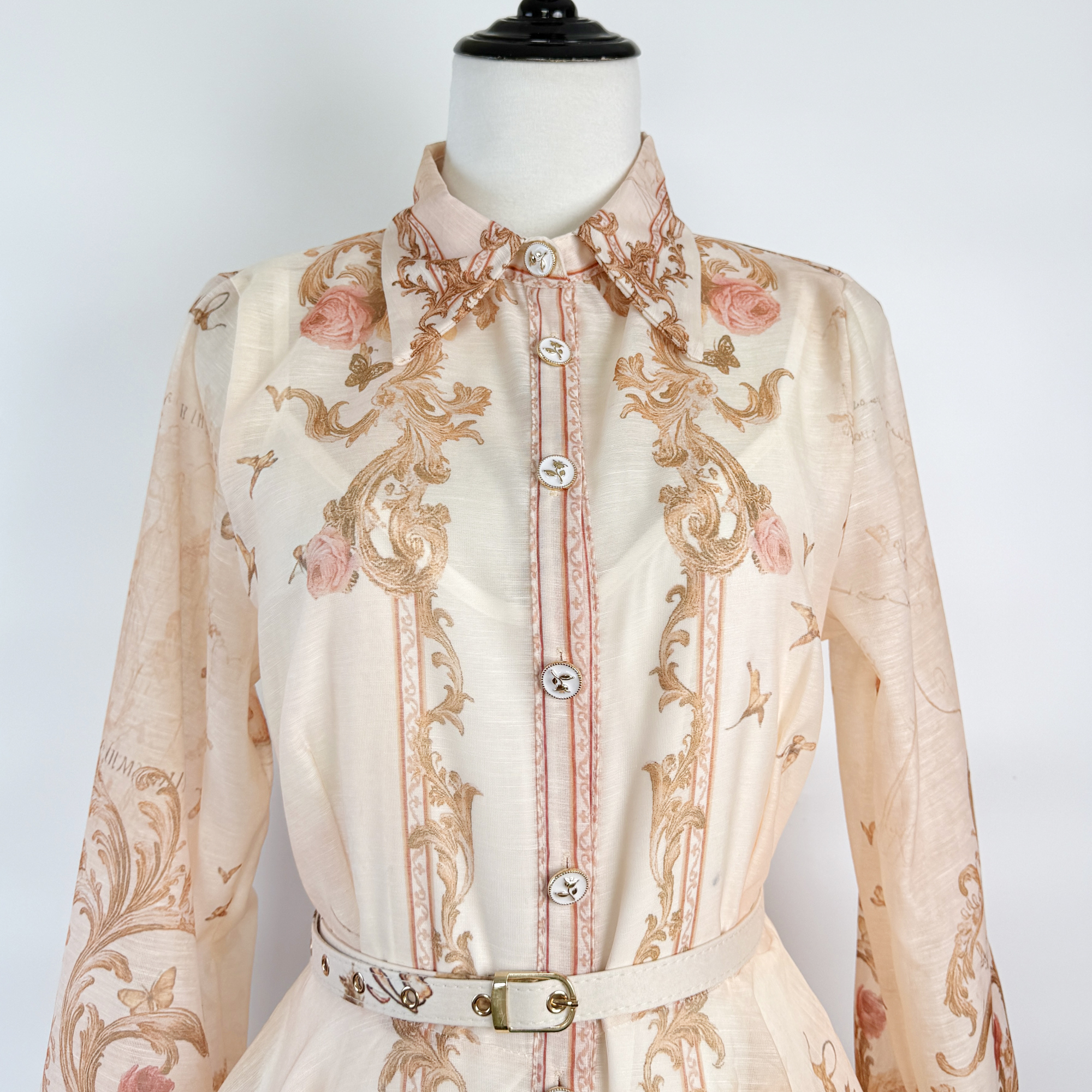 Real time shooting of Australian niche early autumn new retro map print collar long sleeved waist cinched shirt dress short skirt Real time shooting of Australian niche early autumn new retro map print collar long sleeved waist cinched shirt dress short skirt