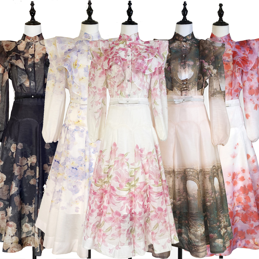 Real time shooting of a niche Australian layered ruffle edge patchwork breasted shirt+high waist and large swing half skirt fashion set