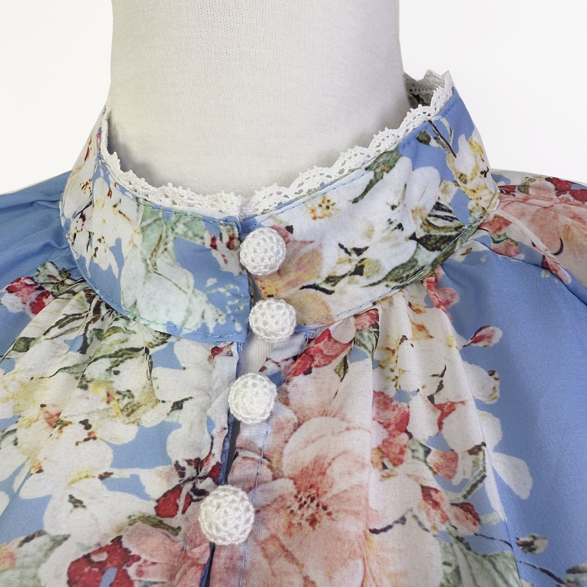 Realistic design blue positioning printed stand up collar patchwork lace shirt+wide leg shorts two-piece set+waist belt Realistic design blue positioning printed stand up collar patchwork lace shirt+wide leg shorts two-piece set+waist belt