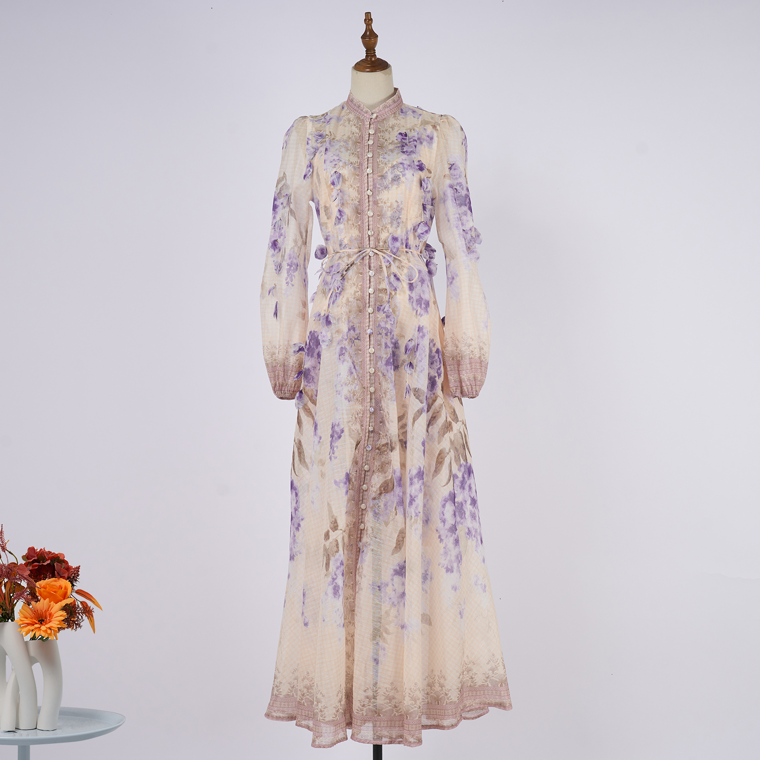 Real time shooting of new handmade hanging flower long dress with heavy craftsmanship positioning, two-piece set in 4 colors