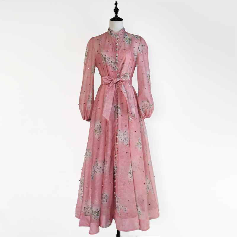 29 color French stand up collar lantern sleeve studded diamond sparkling super large skirt dress long skirt party skirt 29 color French stand up collar lantern sleeve studded diamond sparkling super large skirt dress long skirt party skirt