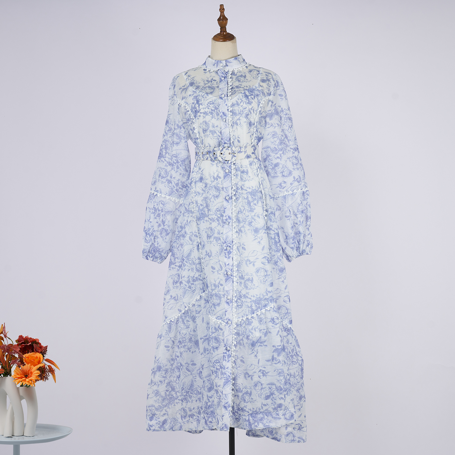 Real shot Australian retro print French elegant ultra long lace lace patchwork dress with large skirt