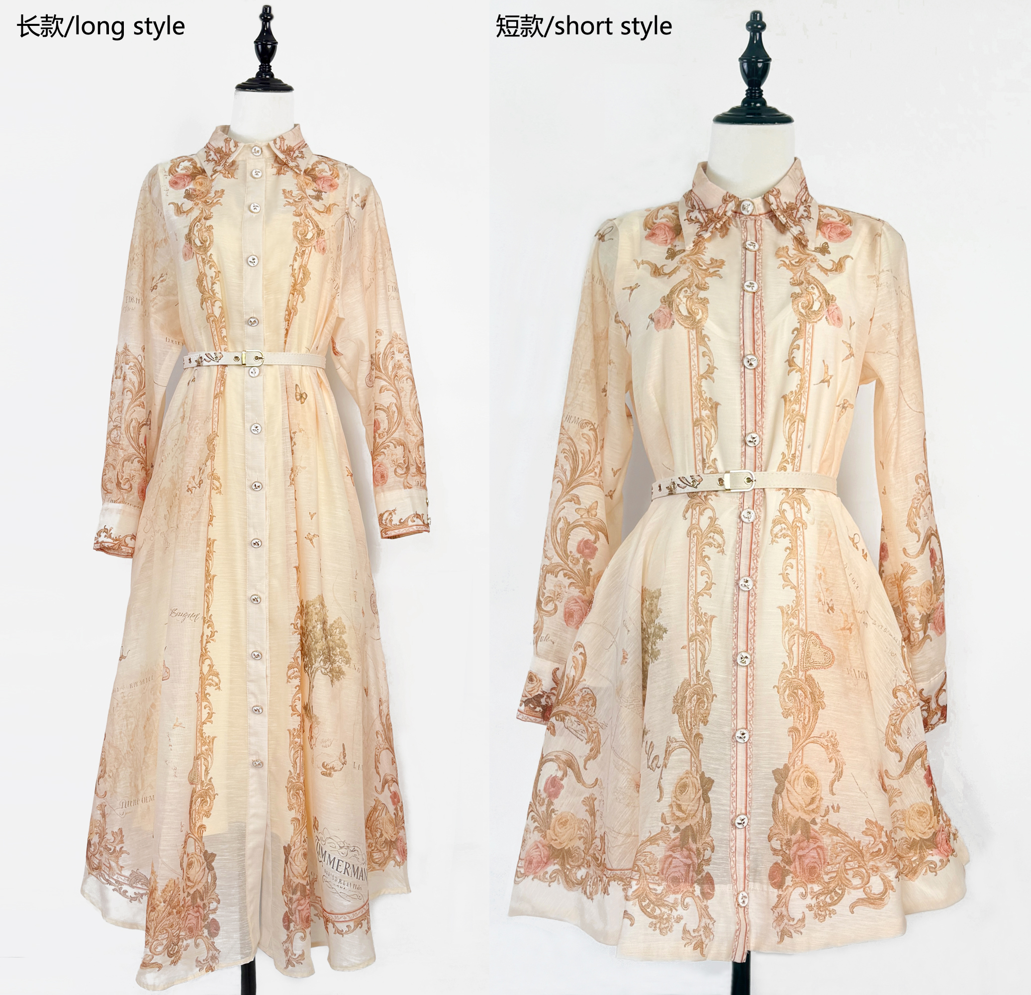 Real time shooting of Australian niche early autumn new retro map print collar long sleeved waist cinched shirt dress short skirt Real time shooting of Australian niche early autumn new retro map print collar long sleeved waist cinched shirt dress short skirt