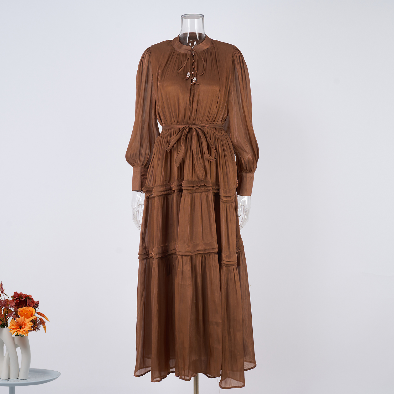 Real shooting of European and American style autumn new women's long sleeved dress with loose waist and slimming temperament long skirt in 8 colors