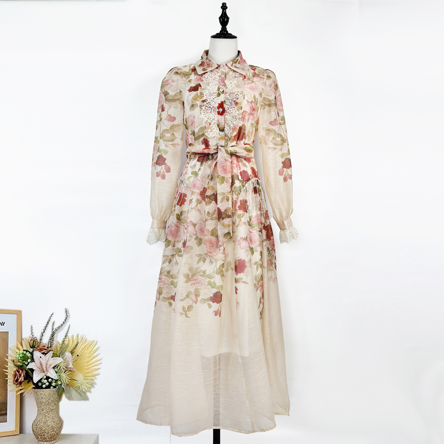 Real shooting temperament women's spring and autumn new style light luxury rhinestone tassel design sense fashionable waist cinching lace up dress long skirt Real shooting temperament women's spring and autumn new style light luxury rhinestone tassel design sense fashionable waist cinching lace up dress long skirt