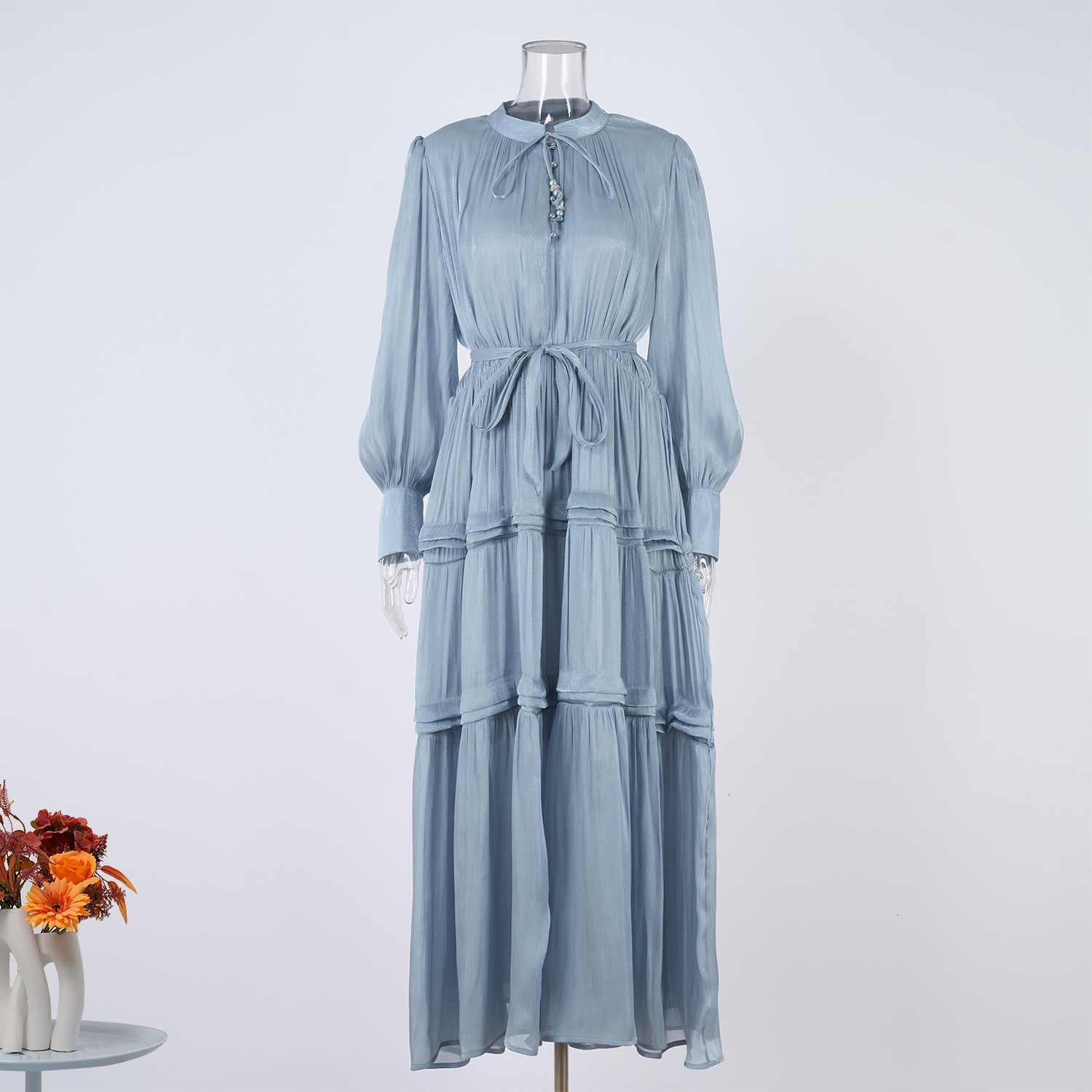 Real shooting of European and American style autumn new women's long sleeved dress with loose waist and slimming temperament long skirt in 8 colors