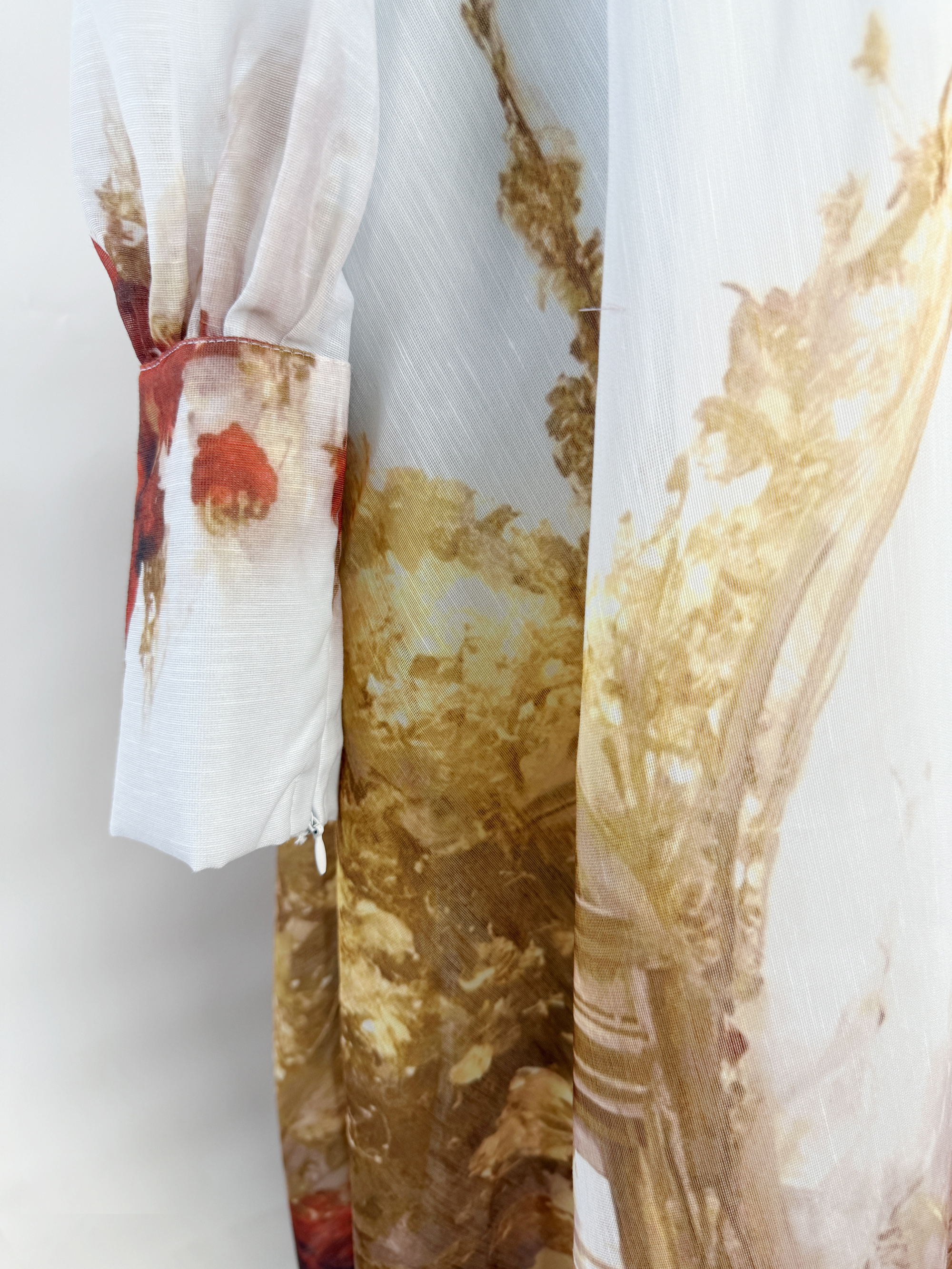 Real shot of Australia's new retro oil painting printed bubble sleeve shirt+semi elastic waist oversized skirt set skirt length Real shot of Australia's new retro oil painting printed bubble sleeve shirt+semi elastic waist oversized skirt set skirt length