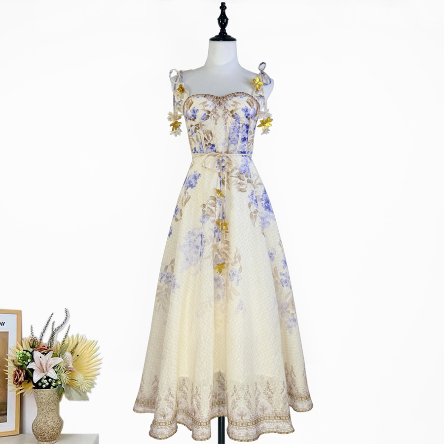 Real shot of Z's light luxury high-end star style floral print flower suspender fishbone waist cinching fairy dress Real shot of Z's light luxury high-end star style floral print flower suspender fishbone waist cinching fairy dress