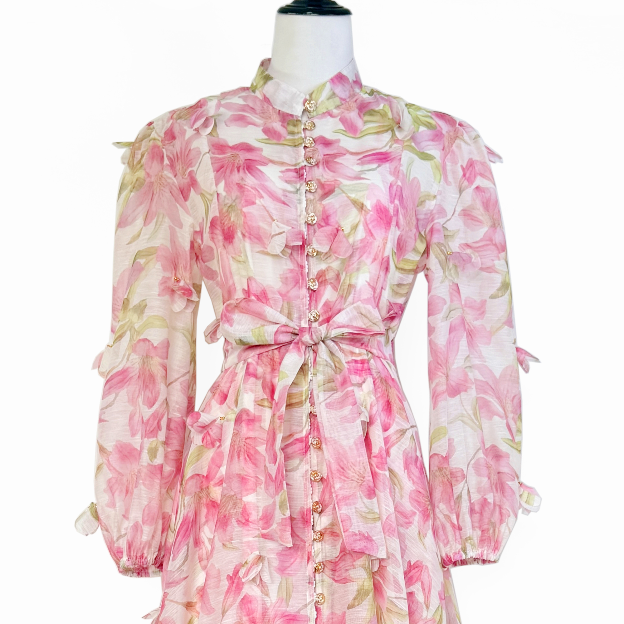 Real shot of European and American retro printed single breasted three-dimensional flower long dress, elegant party dress, long skirt Real shot of European and American retro printed single breasted three-dimensional flower long dress, elegant party dress, long skirt