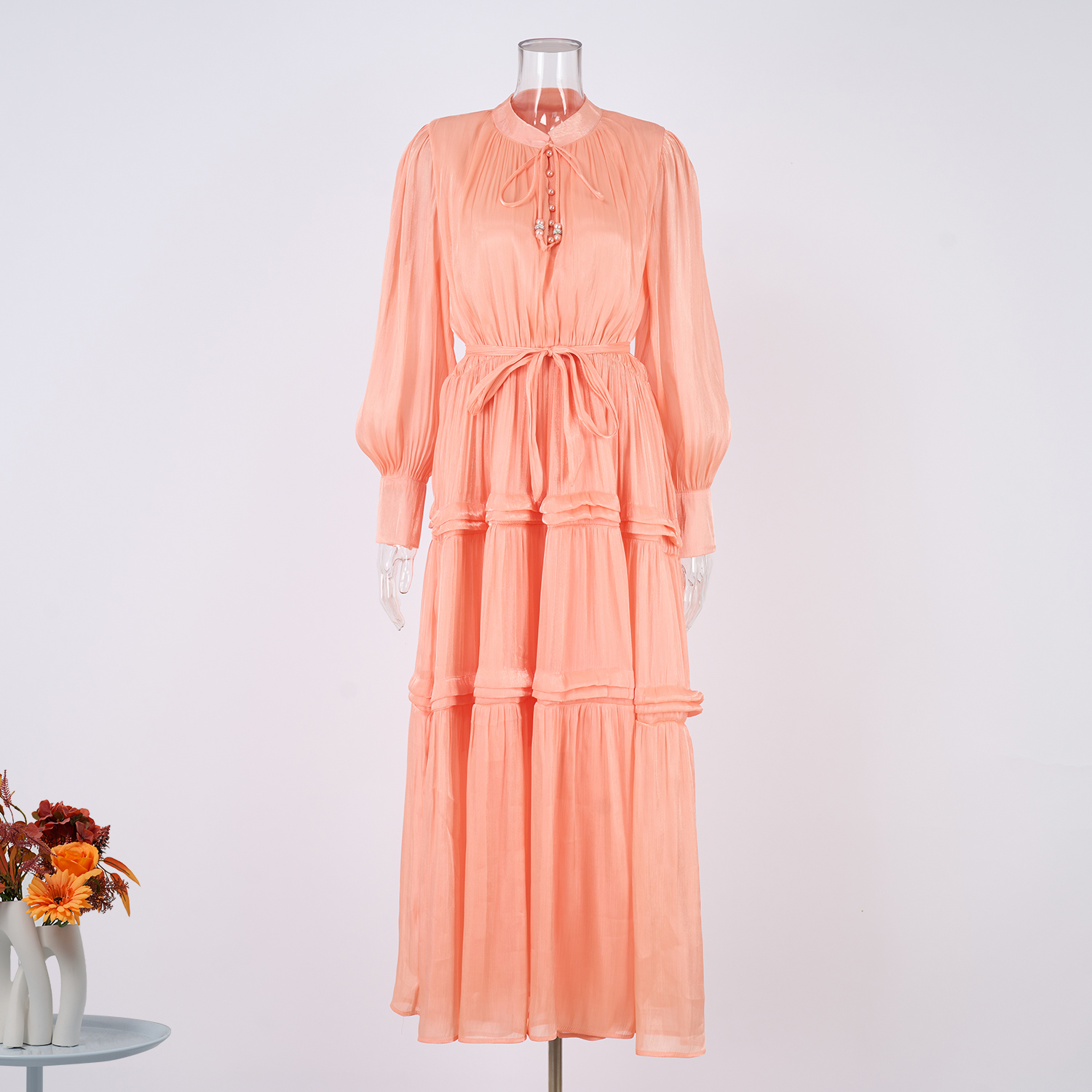 Real shooting of European and American style autumn new women's long sleeved dress with loose waist and slimming temperament long skirt in 8 colors