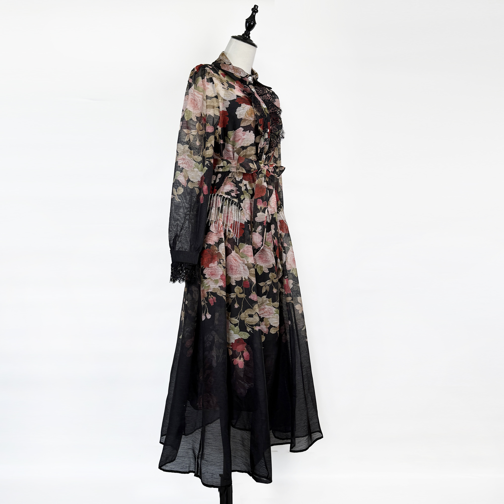 Real shooting temperament women's spring and autumn new style light luxury rhinestone tassel design sense fashionable waist cinching lace up dress long skirt Real shooting temperament women's spring and autumn new style light luxury rhinestone tassel design sense fashionable waist cinching lace up dress long skirt