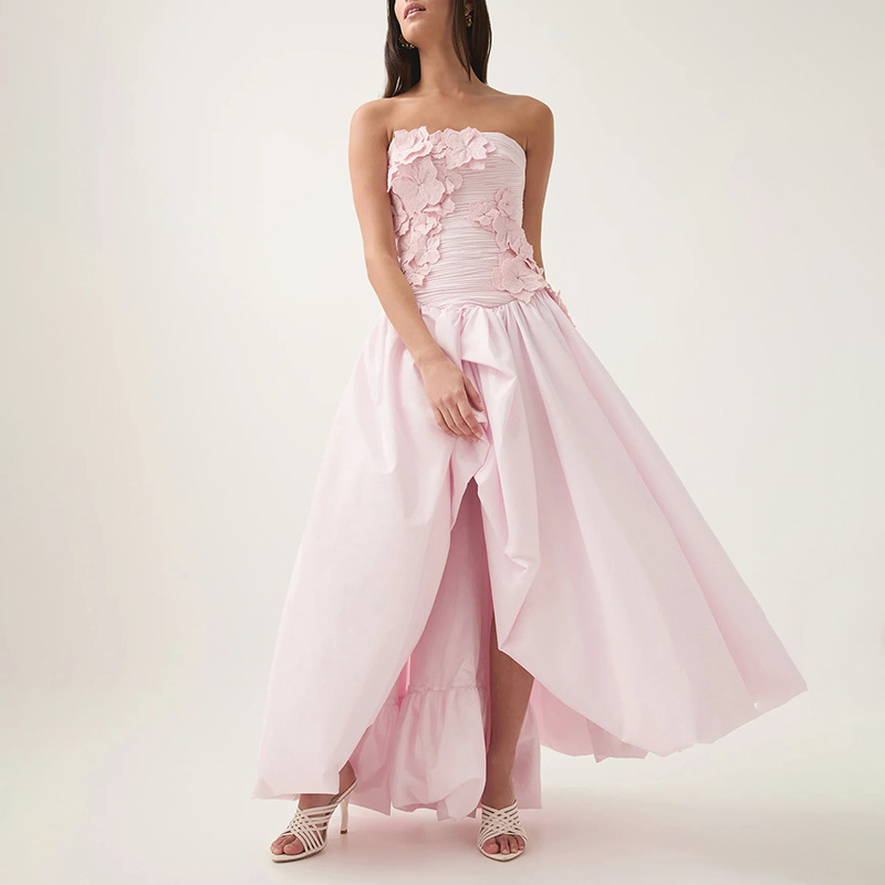 Sexy European and American style fashionable slit dress 2025 new three-dimensional flower collage design one shoulder long skirt summer Sexy European and American style fashionable slit dress 2025 new three-dimensional flower collage design one shoulder long skirt summer