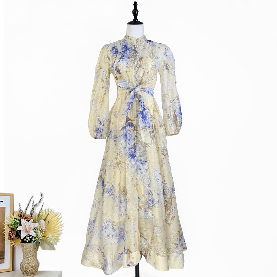 29 color French stand up collar lantern sleeve studded diamond sparkling super large skirt dress long skirt party skirt 29 color French stand up collar lantern sleeve studded diamond sparkling super large skirt dress long skirt party skirt