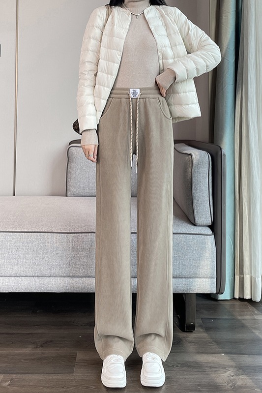 Velvet thickened warm casual pants for women in autumn and winter 2025, new fashionable and simple temperament, versatile elastic waisted pants Velvet thickened warm casual pants for women in autumn and winter 2025, new fashionable and simple temperament, versatile elastic waisted pants