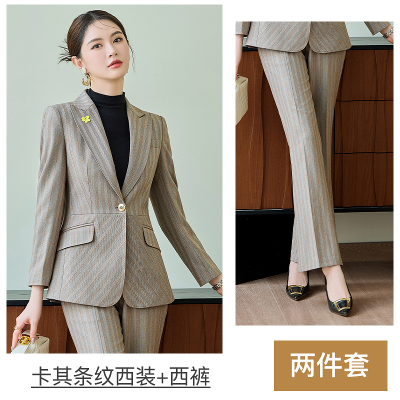 Fashionable and minimalist striped suit set for women in autumn 2025, slim fit and slimming one button commuting professional formal suit Fashionable and minimalist striped suit set for women in autumn 2025, slim fit and slimming one button commuting professional formal suit