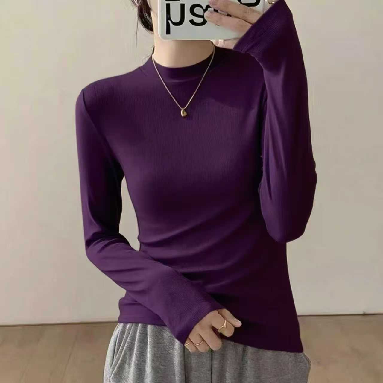 Simple and versatile half high neck base shirt for women in autumn and winter 2025, slim fit and slim fit, short commuting T-shirt