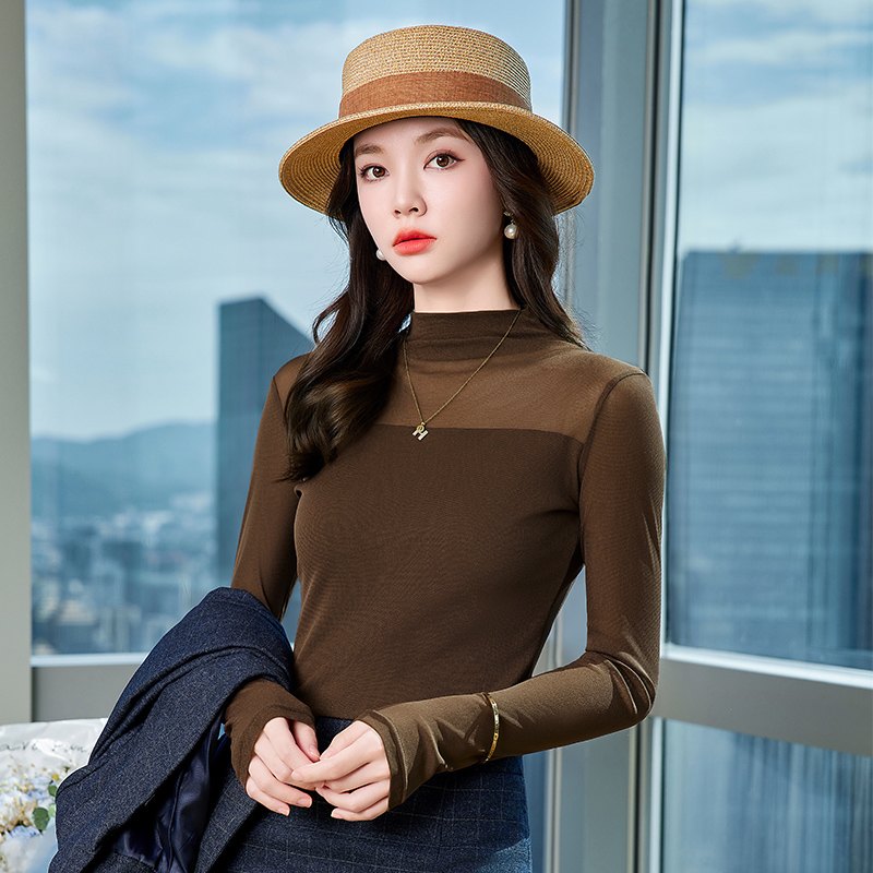 Slimming and slimming inner layer bottom shirt for women in the autumn of 2025, new design with a niche temperament, casual high neck top Slimming and slimming inner layer bottom shirt for women in the autumn of 2025, new design with a niche temperament, casual high neck top