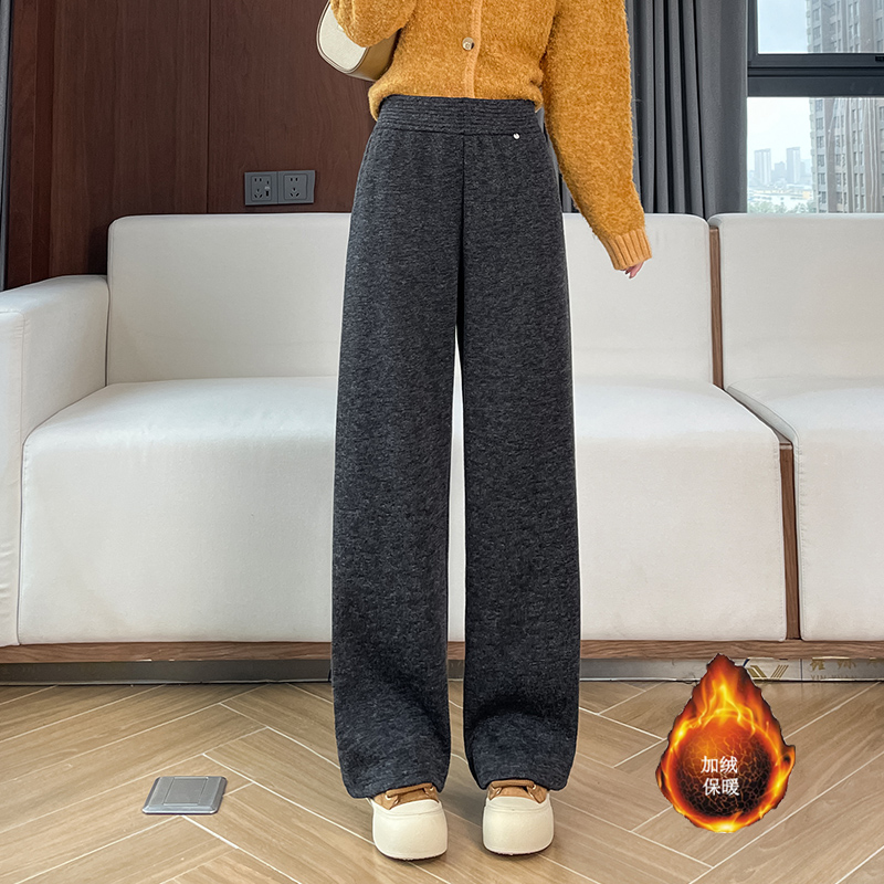 Woolen wide leg pants for women in autumn and winter 2025, fashionable and simple temperament, versatile for commuting, with thick velvet and warm casual pants Woolen wide leg pants for women in autumn and winter 2025, fashionable and simple temperament, versatile for commuting, with thick velvet and warm casual pants