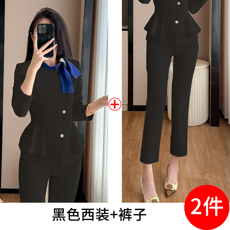 Hotel front desk receptionist professional formal suit set for women 2025 autumn new style slim fit and slimming work clothes Hotel front desk receptionist professional formal suit set for women 2025 autumn new style slim fit and slimming work clothes
