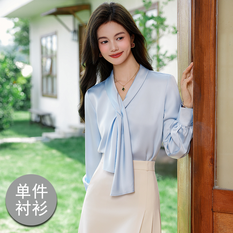 Design sense of western-style versatile ribbon shirt, women's 2025 early autumn new fashionable and simple temperament long sleeved shirt Design sense of western-style versatile ribbon shirt, women's 2025 early autumn new fashionable and simple temperament long sleeved shirt
