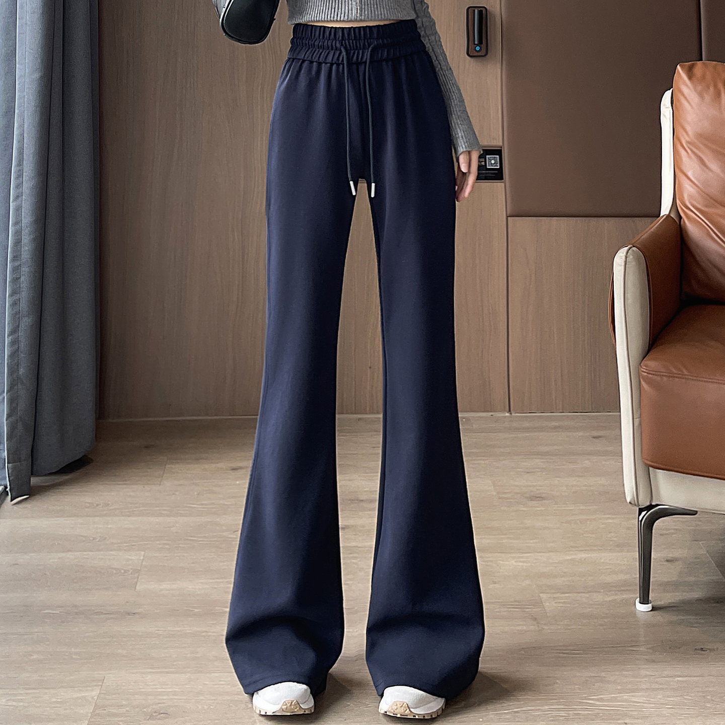 Sports wide leg pants for women, 2025 early autumn new style, fashionable and simple temperament, design sense, niche leisure versatile elastic pants Sports wide leg pants for women, 2025 early autumn new style, fashionable and simple temperament, design sense, niche leisure versatile elastic pants