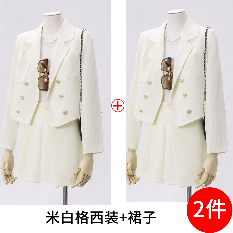 Short double breasted suit jacket for women in early autumn, fashionable and simple temperament, small fragrance style commuting suit set Short double breasted suit jacket for women in early autumn, fashionable and simple temperament, small fragrance style commuting suit set