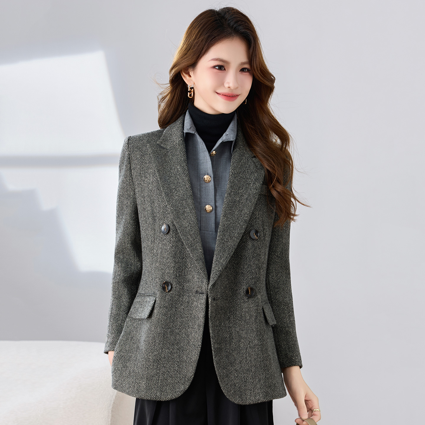 Wool suit jacket, women's autumn and winter clothing, high-end temperament, goddess style, commuting formal attire, professional double breasted small suit Wool suit jacket, women's autumn and winter clothing, high-end temperament, goddess style, commuting formal attire, professional double breasted small suit