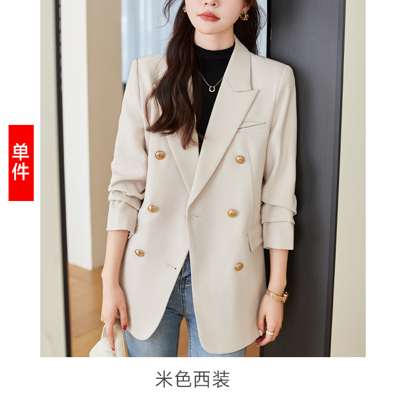 Design sense, temperament, double breasted professional suit jacket, women's 2024 spring new high-end long sleeved workwear suit Design sense, temperament, double breasted professional suit jacket, women's 2024 spring new high-end long sleeved workwear suit