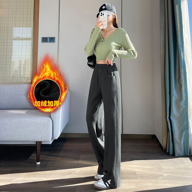 Thick and Warm Casual Pants with Velvet for Women 2025 Autumn and Winter New Design, Small and Popular Style, Versatile Split Pants Thick and Warm Casual Pants with Velvet for Women 2025 Autumn and Winter New Design, Small and Popular Style, Versatile Split Pants