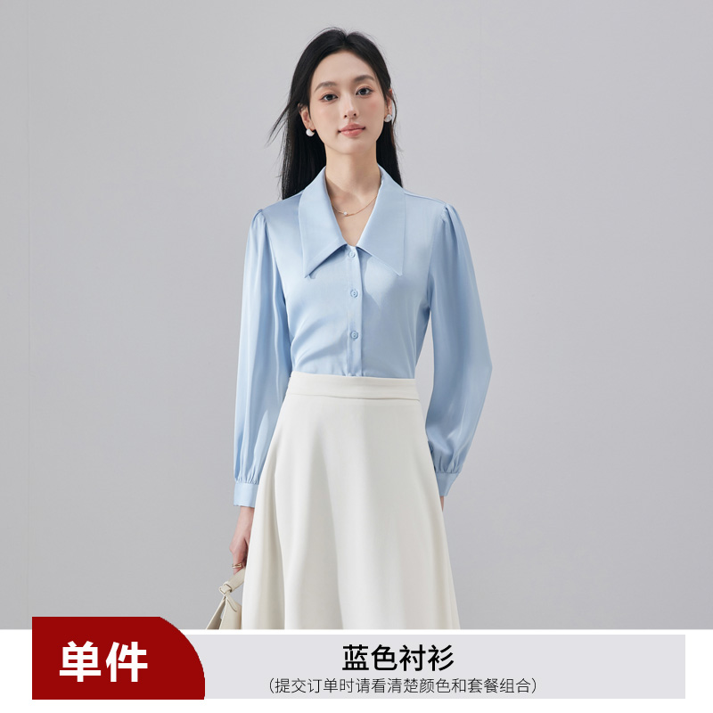 Temperament Collar Blue Shirt Women's 2025 Autumn New Fashion Simple OL Casual Versatile Commuter Long Sleeve Shirt Temperament Collar Blue Shirt Women's 2025 Autumn New Fashion Simple OL Casual Versatile Commuter Long Sleeve Shirt