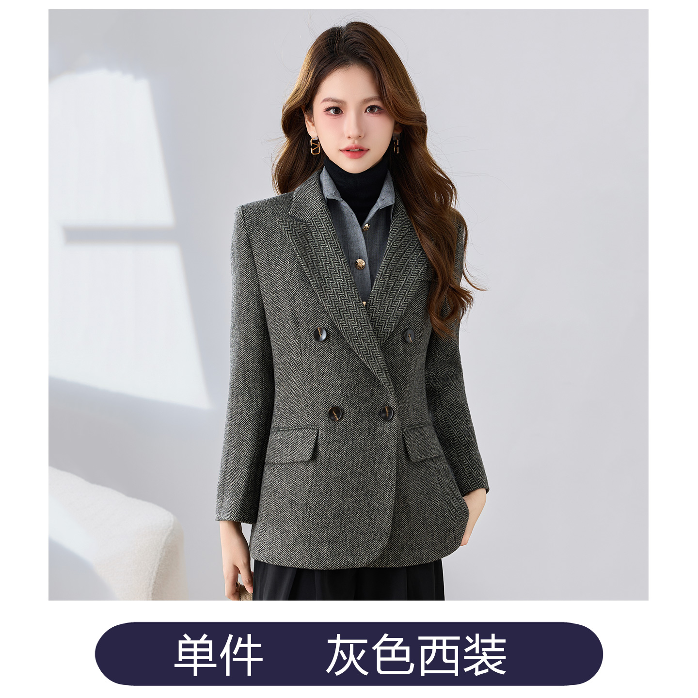 Wool suit jacket, women's autumn and winter clothing, high-end temperament, goddess style, commuting formal attire, professional double breasted small suit Wool suit jacket, women's autumn and winter clothing, high-end temperament, goddess style, commuting formal attire, professional double breasted small suit