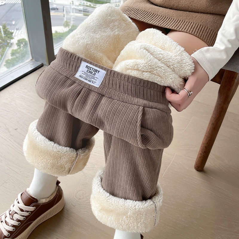 Velvet thickened elastic waist wide leg pants for women in winter 2025, new fashionable and simple temperament, versatile casual pants for commuting Velvet thickened elastic waist wide leg pants for women in winter 2025, new fashionable and simple temperament, versatile casual pants for commuting