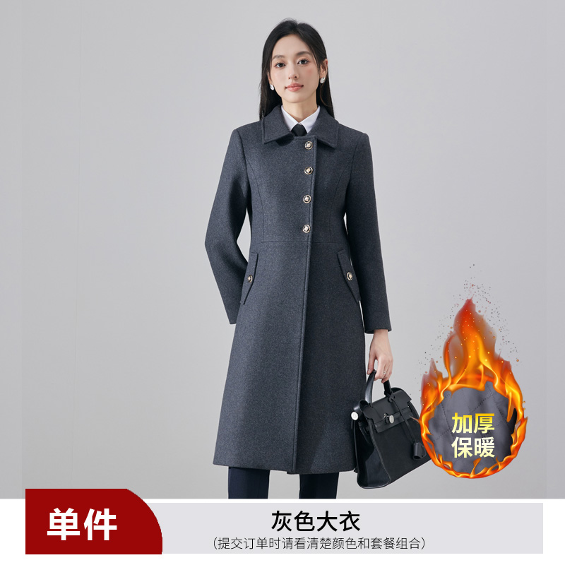 Autumn and winter thick single breasted gray woolen coat for women 2024 new style temperament goddess style professional long sleeved coat Autumn and winter thick single breasted gray woolen coat for women 2024 new style temperament goddess style professional long sleeved coat