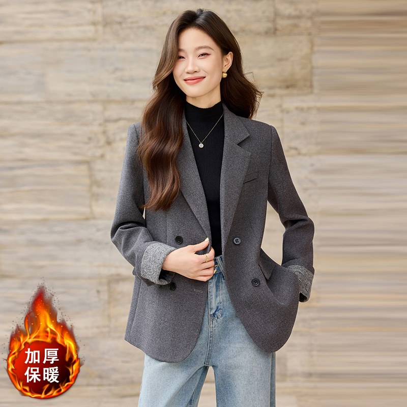 Cotton warm suit jacket for women in winter 2025, new casual versatile OL commuting versatile long sleeved professional suit Cotton warm suit jacket for women in winter 2025, new casual versatile OL commuting versatile long sleeved professional suit