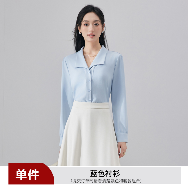 Fashionable and stylish blue shirt for reducing age, women's 2025 autumn new casual versatile OL fashionable and simple shirt Fashionable and stylish blue shirt for reducing age, women's 2025 autumn new casual versatile OL fashionable and simple shirt